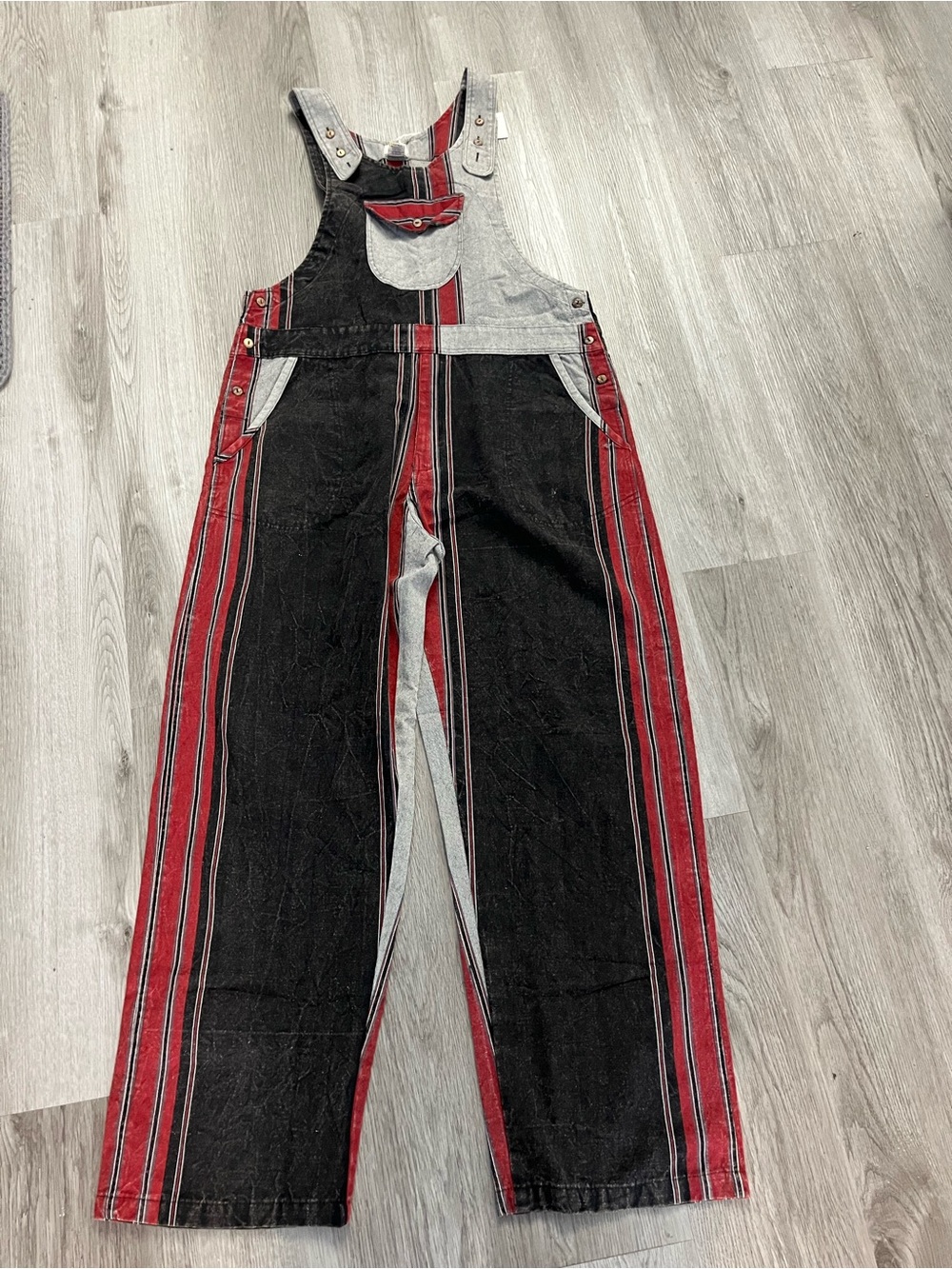 223–NWT Striped Brown Multi-Color Cotton Overalls - Picture 2 of 4